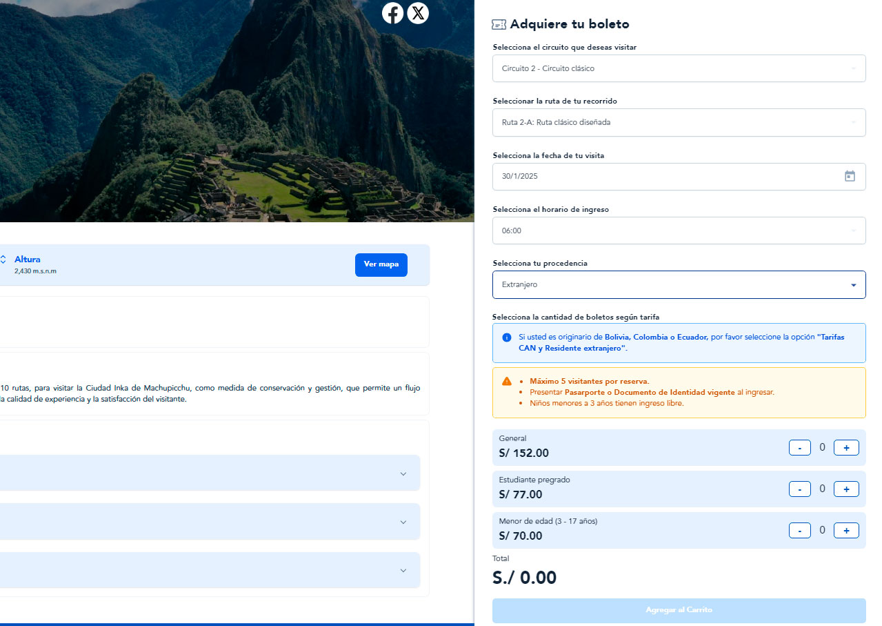 tuboletocultura.pe ticket to Machu Picchu